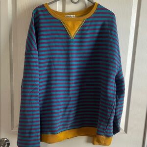 NATURAL LIFE Teal and Maroon Striped Crewneck Sweater